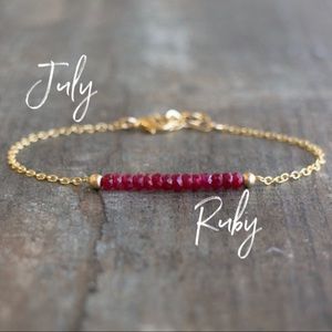 14k Gold Red Ruby Gemstone Dainty Bar Bracelet